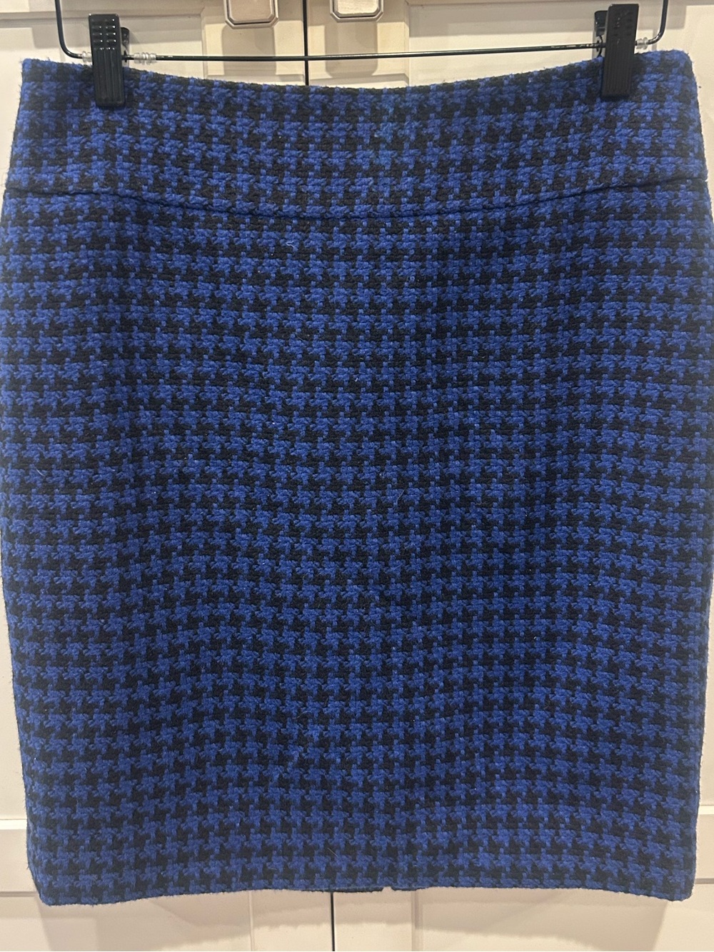 Ann Taylor Blue & Black Houndstooth Wool Blend Pencil Skirt 6